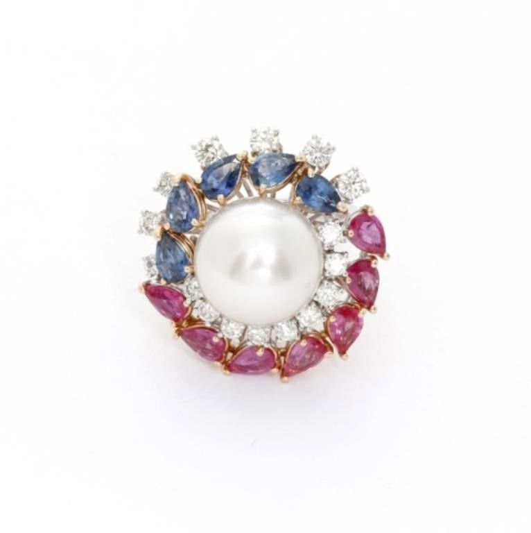 14K White Gold Multistone & Diamond Ring
