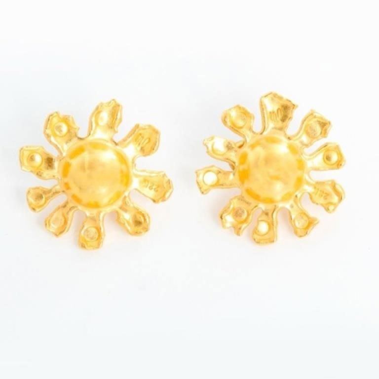 Jean Mahie 22K Yellow Gold Sunburst Pierced Earrings