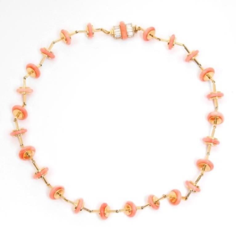 Carvin French 18K Yellow Gold and Coral Necklace