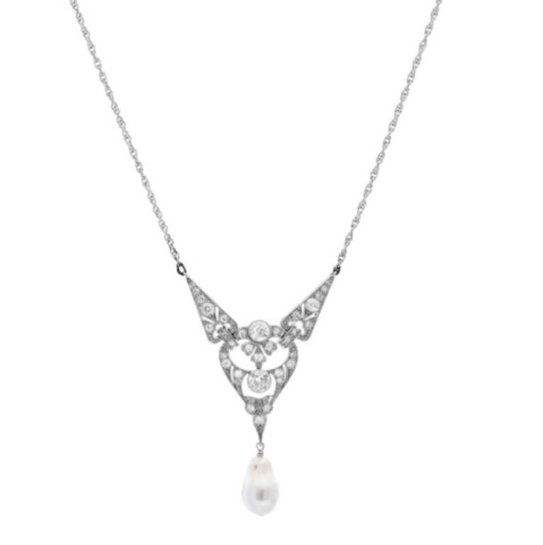 Platinum Garland Style Pendant On White Gold Chain