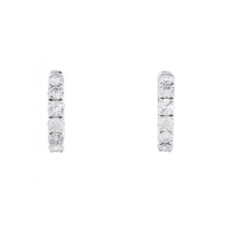 14K White Gold Inside Out Diamond Hoops Earrings