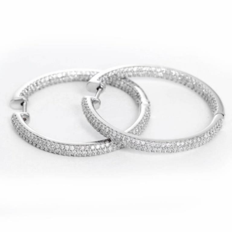 Beautiful Diamond and 14k White Gold Inside-Out Hoops Earrings