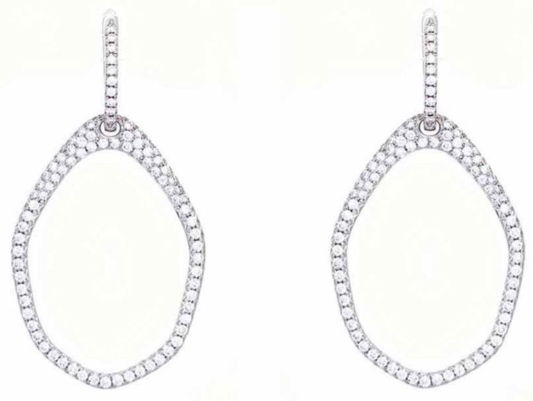 Beautiful 18k White Gold Diamond Huggie Dangle Earrings