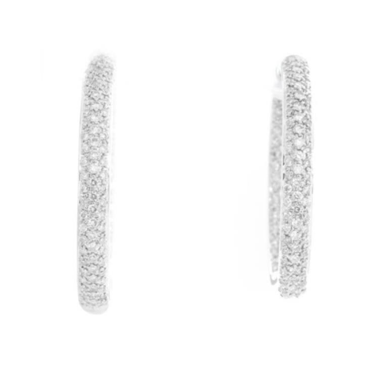 14k White Gold Diamond Inside-Out Hoops Earrings