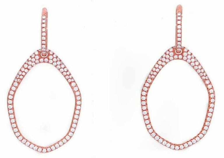 Beautiful 18k Rose Gold Diamond Huggie Dangle Earrings