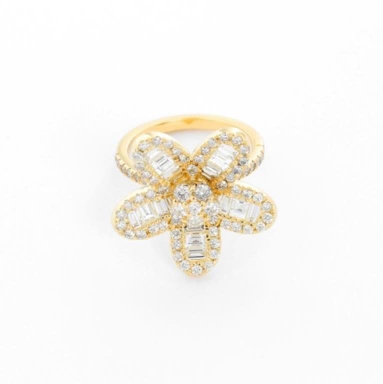 14K Yellow Gold Flower Diamond Ring