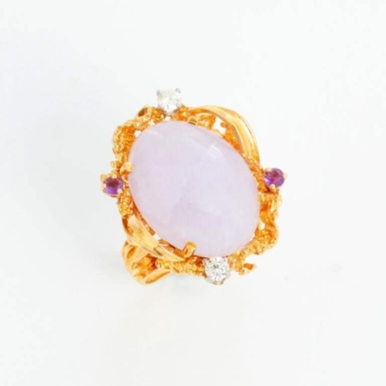 18K Yellow Gold Lavender Jade & Amethyst Ring
