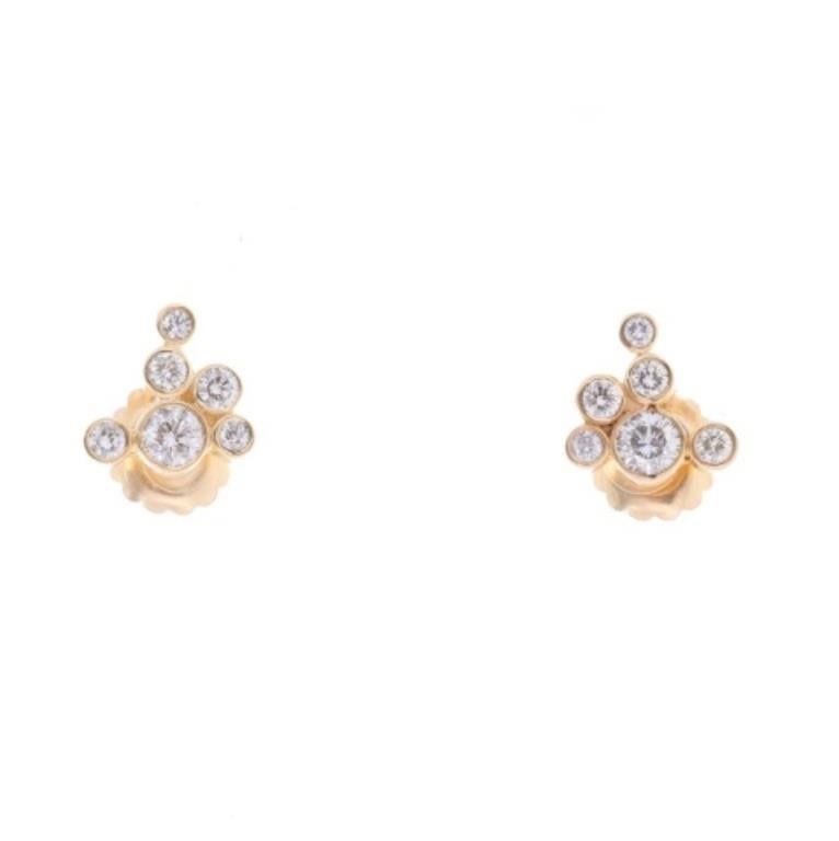 14K Yellow Gold Cluster Diamond Earrings