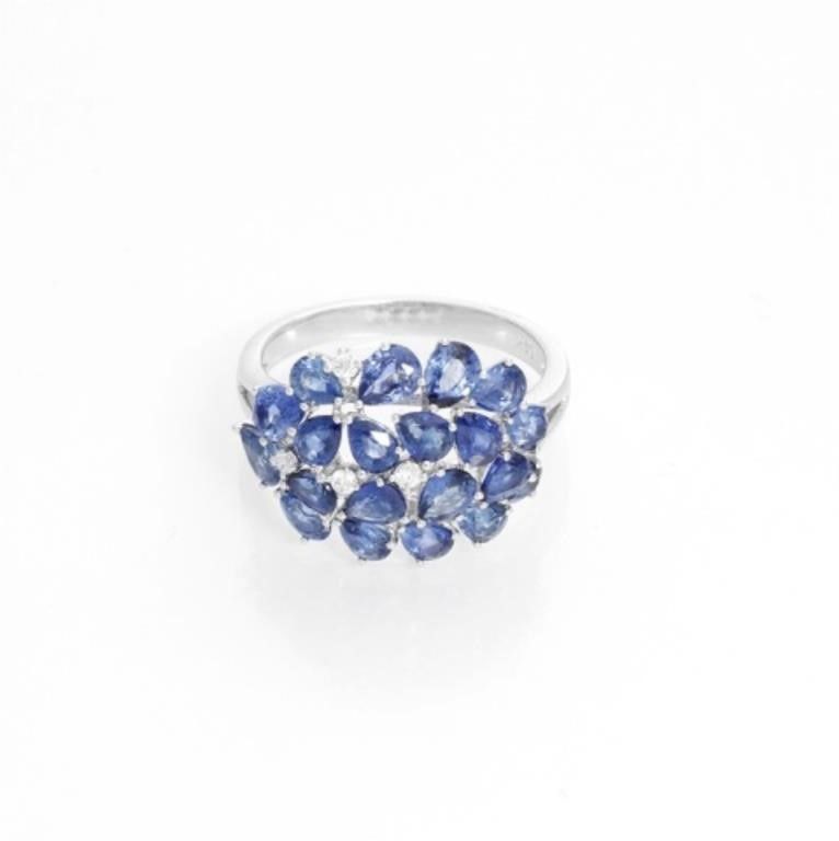 Pear Sapphire and Diamond 14K White Gold Ring