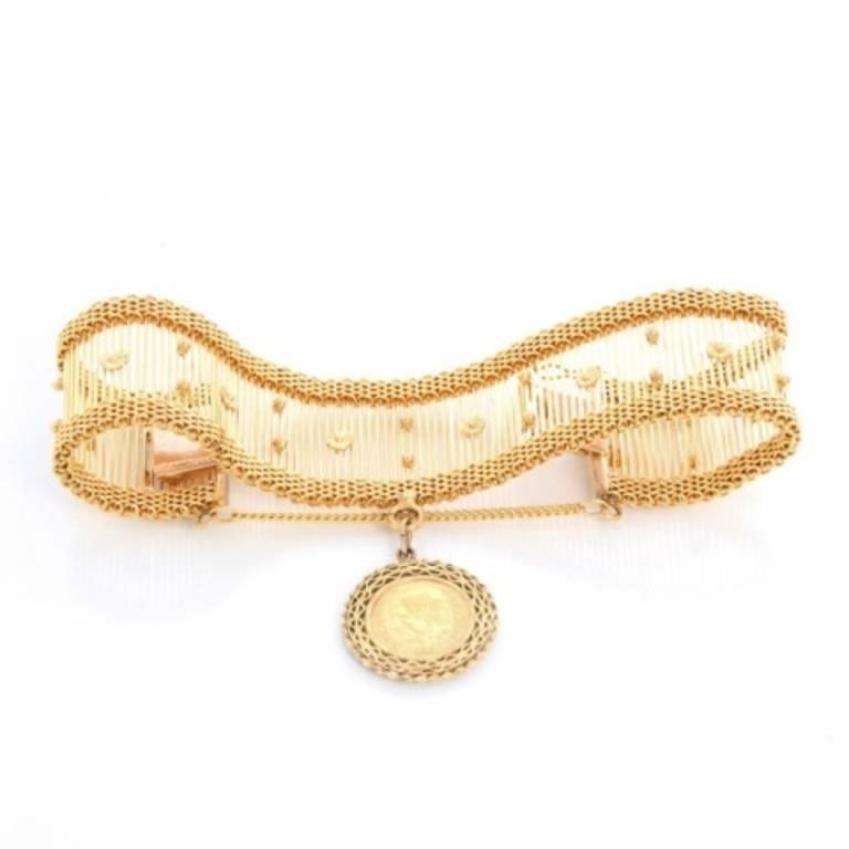 14k Yellow Gold Bracelet With Mexican Peso Charm