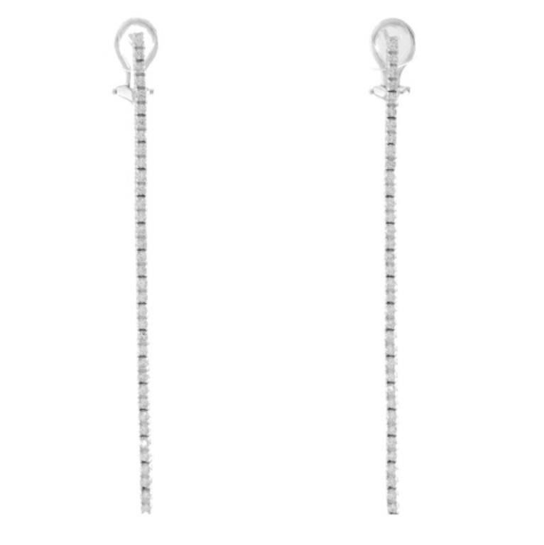 18K White Gold Straight Line Dangle Diamond Earrings
