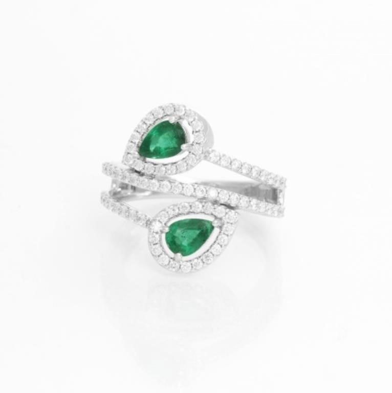 Dual Pear Emerald 14K White Gold Ring