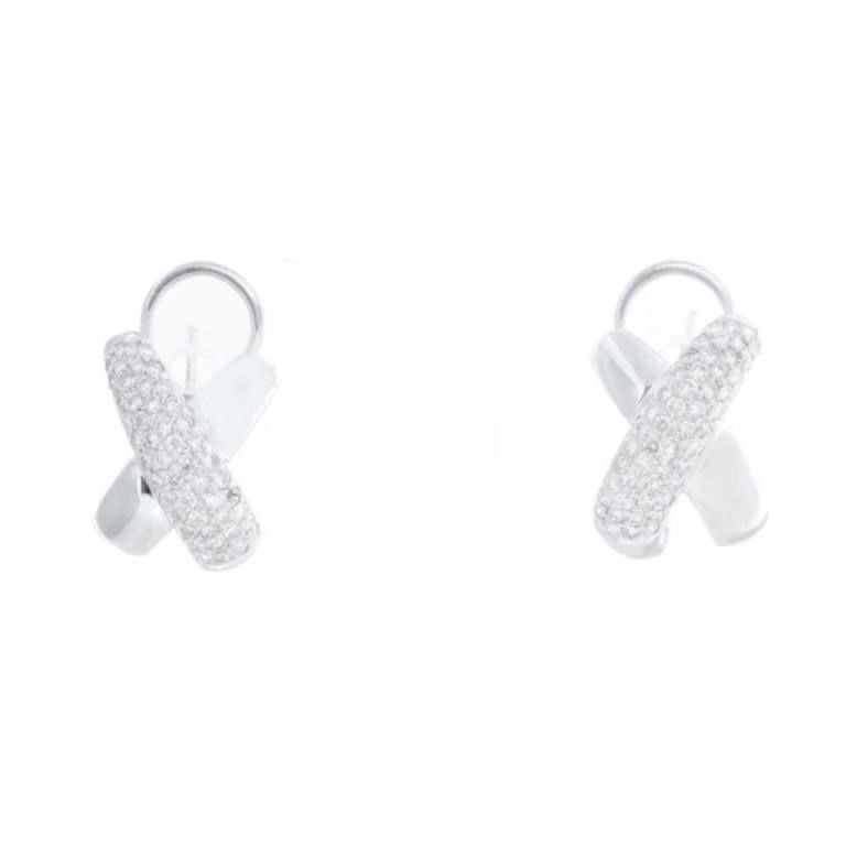 18K White Gold Diamond Criss-Cross Earrings