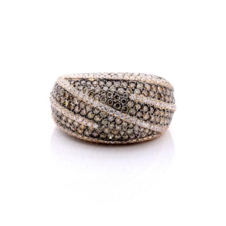 Beautiful 18k Rose Gold, Brown and White Diamond Ring