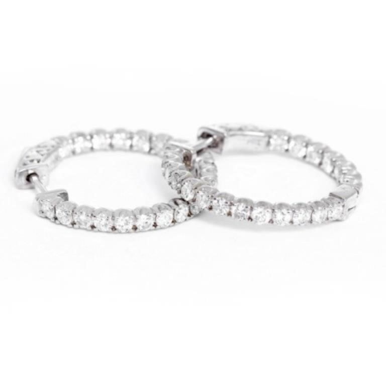 14k White Gold & 1.86 ct. Diamond Inside-Out Hoop Earrings