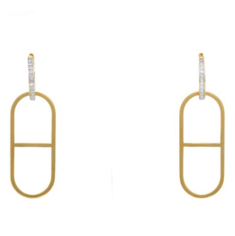 Unique & Beautiful 18K Yellow Gold Link Hoop Earrings