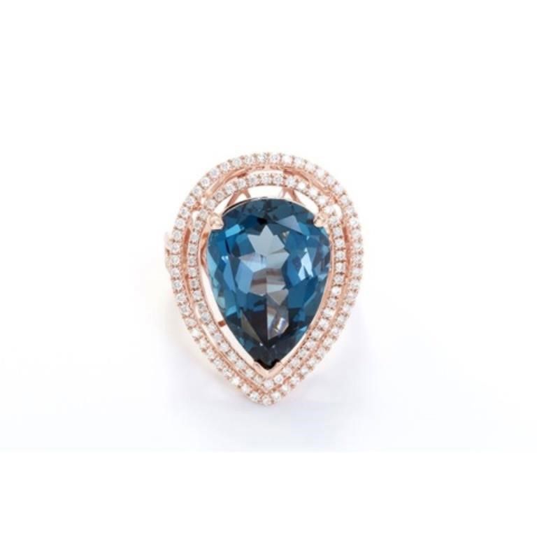 14k Rose Gold Blue Topaz and Diamond Cocktail Ring