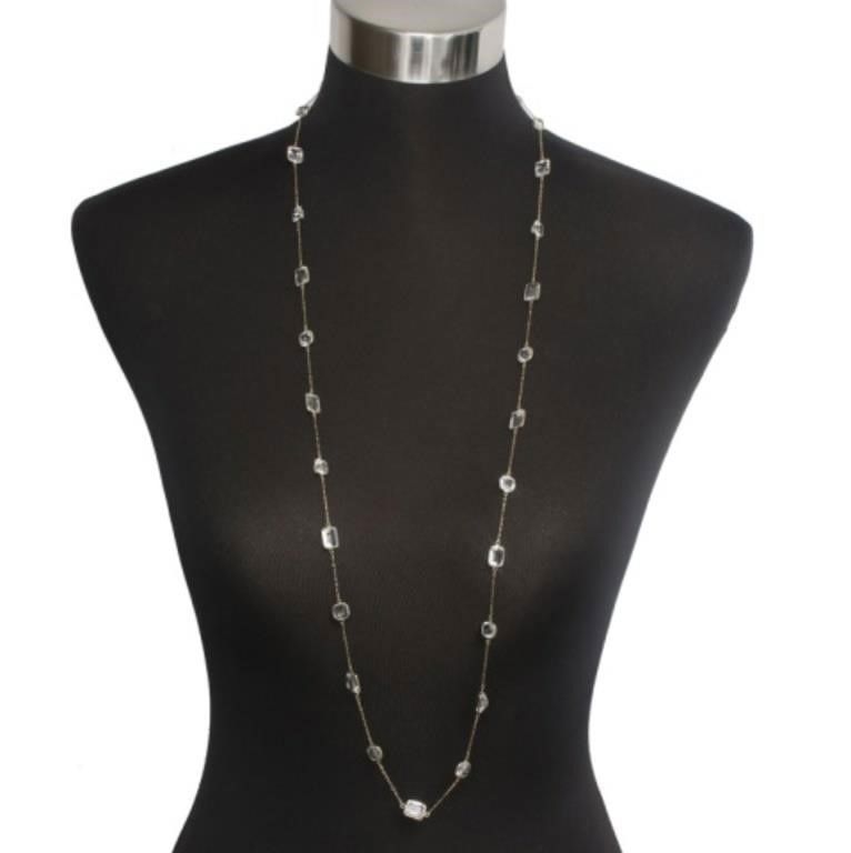 18K Yellow Gold White Topaz Diamond by the Yard Long Necklace
