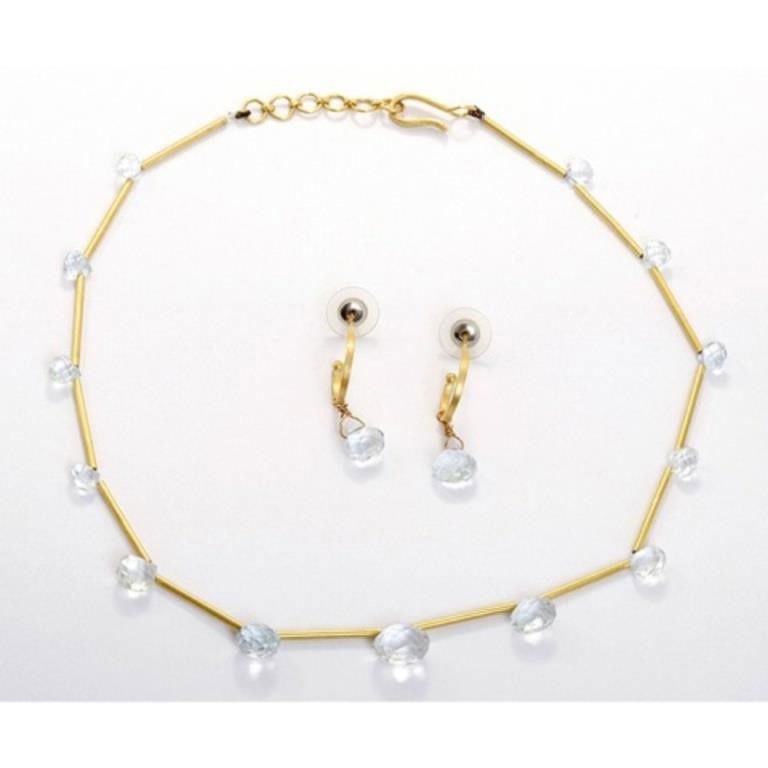 14K Yellow Gold and Aquamarine Necklace & Earrings