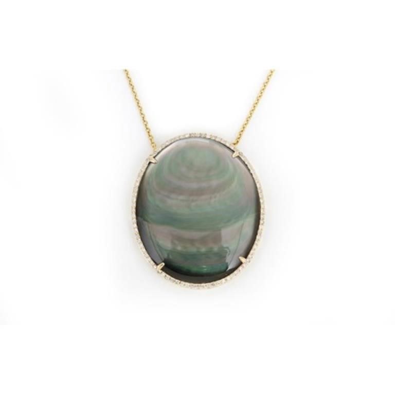 14k Yellow Gold Mother-of-Pearl and Diamond Necklace