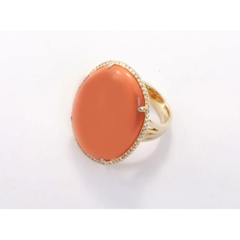Beautiful 14K Yellow Gold, Orange Agate, & Diamond Ring