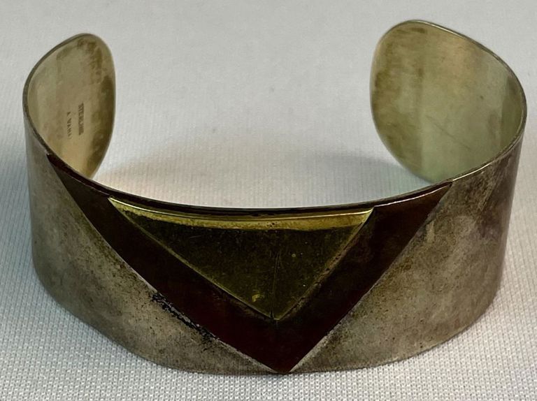 Vintage sterling silver, copper and brass modernist cuff bracelet