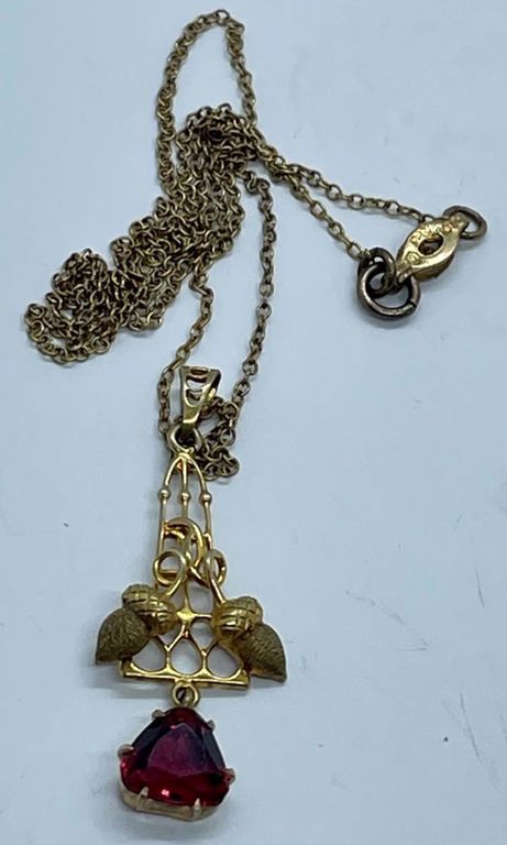 10k gold ruby acorn lavalier pendant with 10k gold chain