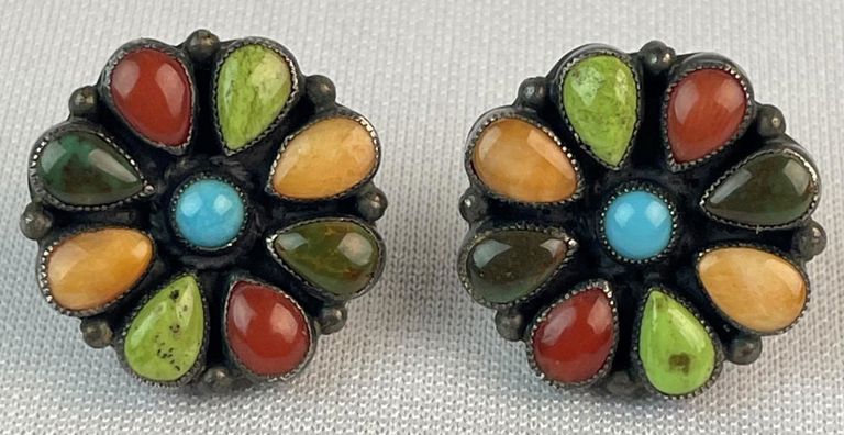 Sterling silver and multi stone cluster earrings