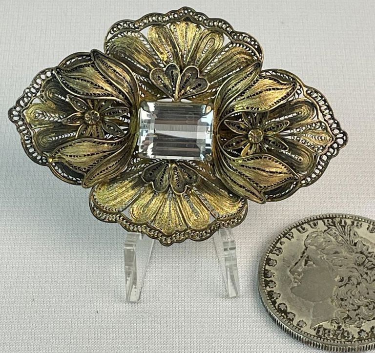Vintage 925 sterling silver spun wire floral brooch