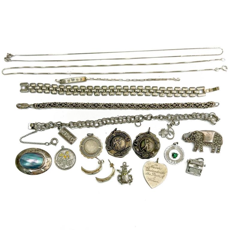 Large lot of sterling silver jewelry items