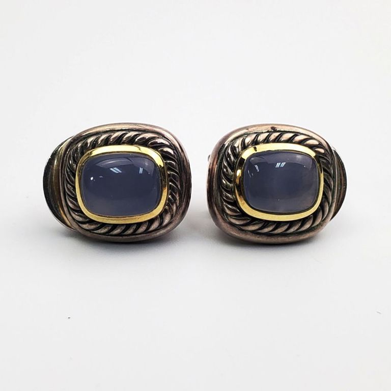 David Yurman gold, silver and chalcedony earrings