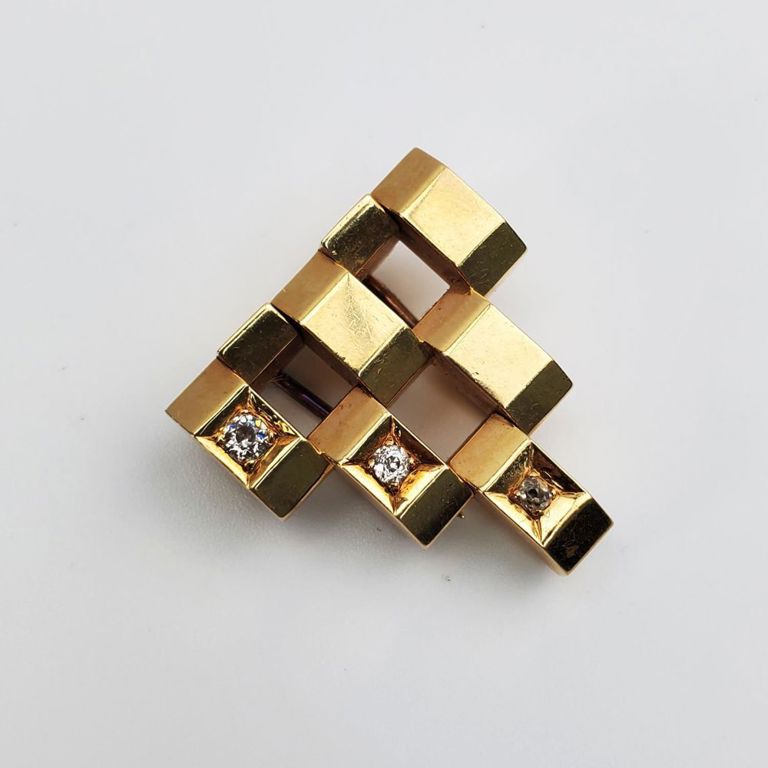 Vintage 14k gold and diamonds retro style brooch pin