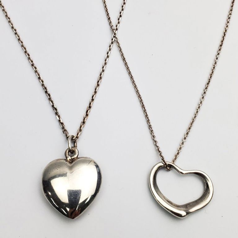 Lot of 2 Tiffany & Co. sterling silver heart pendant necklaces