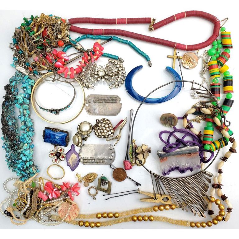 Box lot of costume jewelry, may include some silver examples