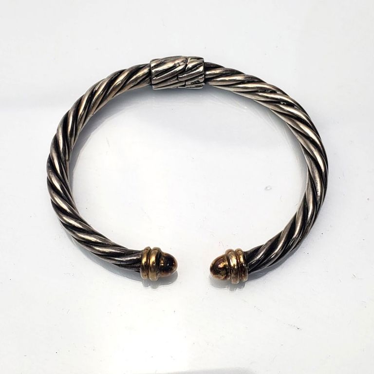 Sterling silver and 14k gold bangle bracelet