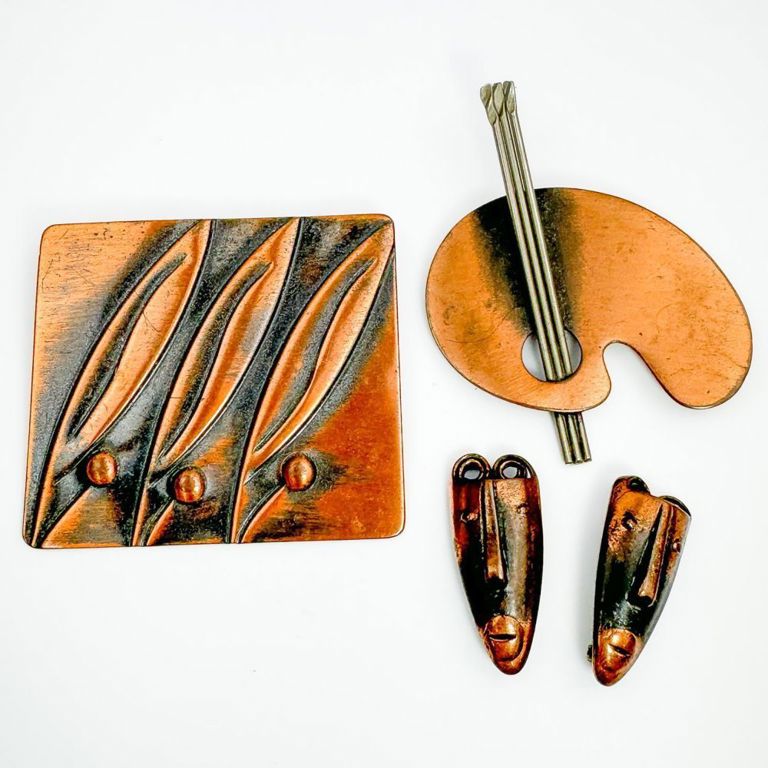 Lot of 4 vintage Rebajes MCM copper brooches