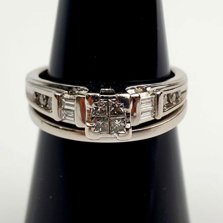 14k white gold and diamonds double band engagement ring