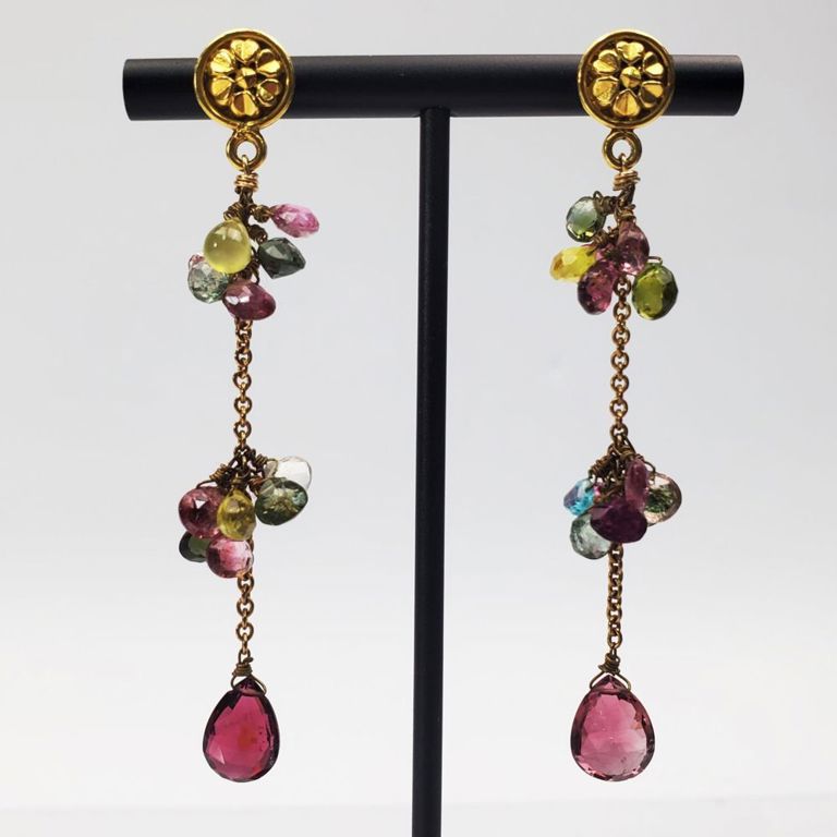 18k gold and gemstone chandelier earrings