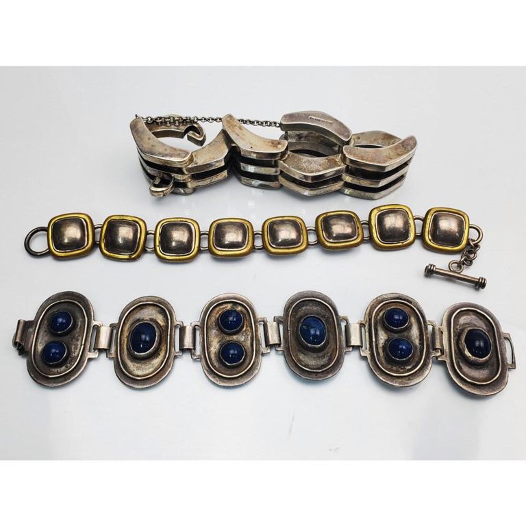 Lot of 3 vintage silver bracelets, one with blue stones