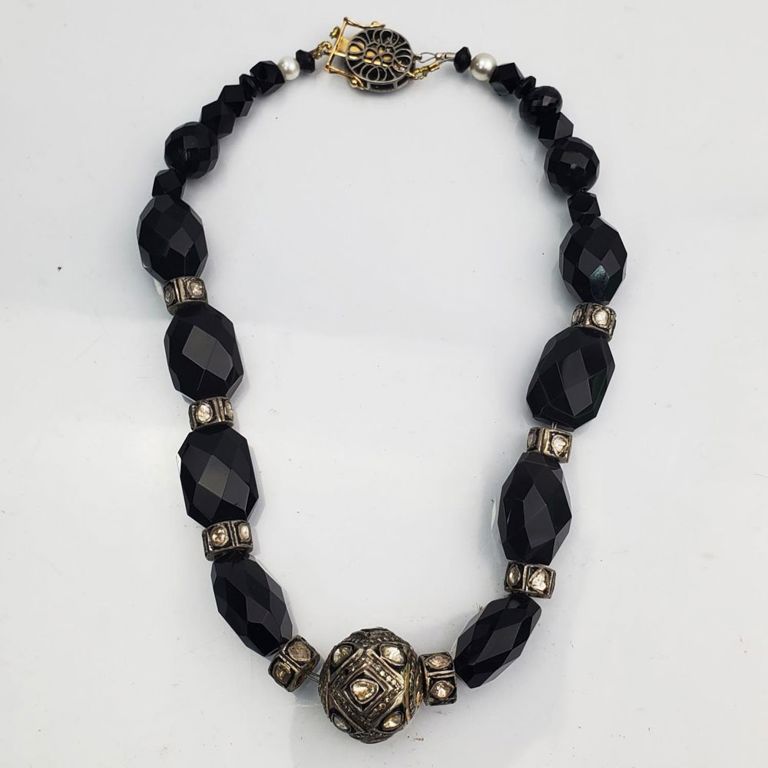 Antique silver, gold, and mine cut diamond necklace