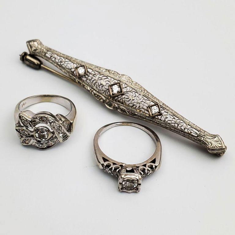 14k white gold and diamonds jewelry set