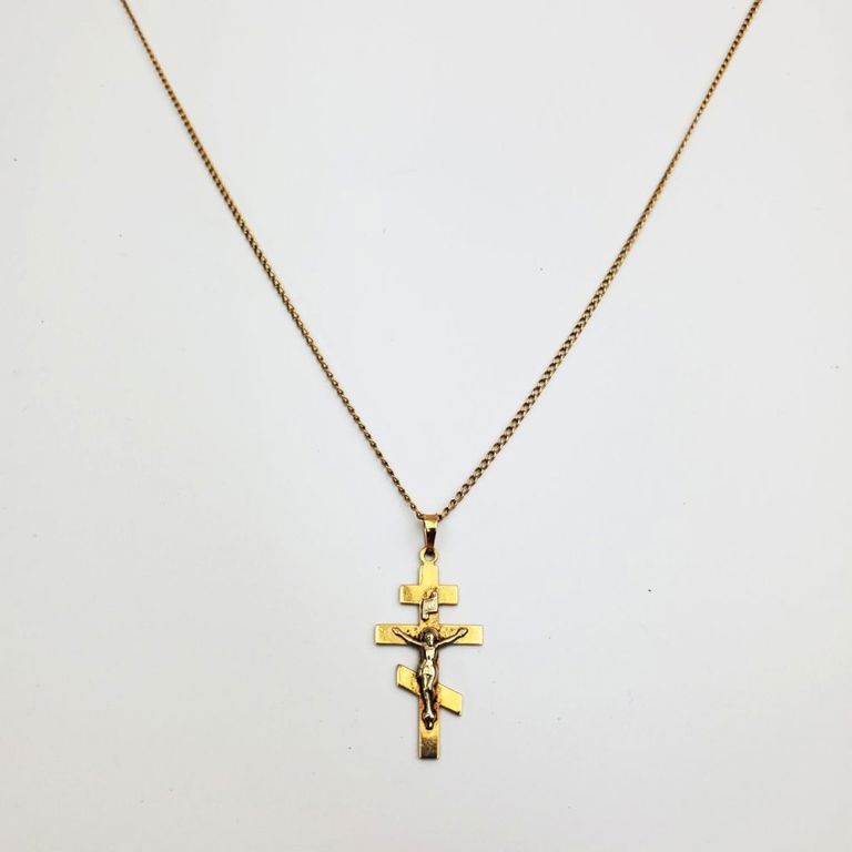 14k gold chain with Orthodox Christian cross pendant