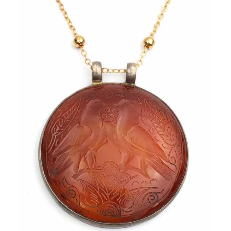 Antique carved agate pendant on gold-filled chain