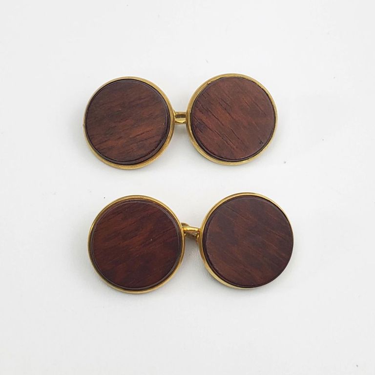 Pair of unusual 14k gold and rosewood cufflinks