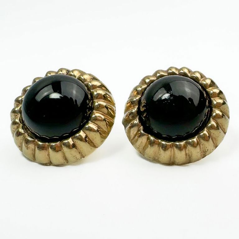 Vintage 14k gold earrings with very light black stones