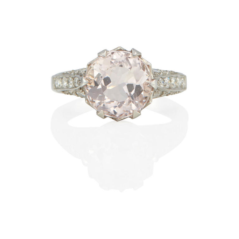 Platinum morganite and diamond ring