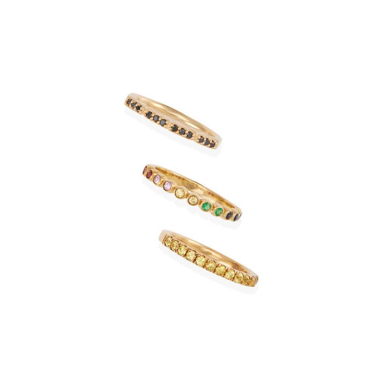 Three 14k gold and gem-set rings