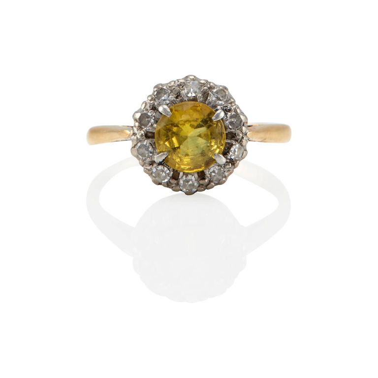 18k gold, platinum, sapphire and diamond cluster ring
