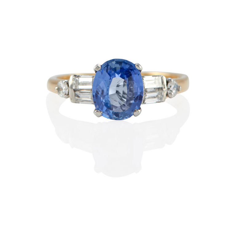 Platinum, 18k gold, sapphire and diamond ring