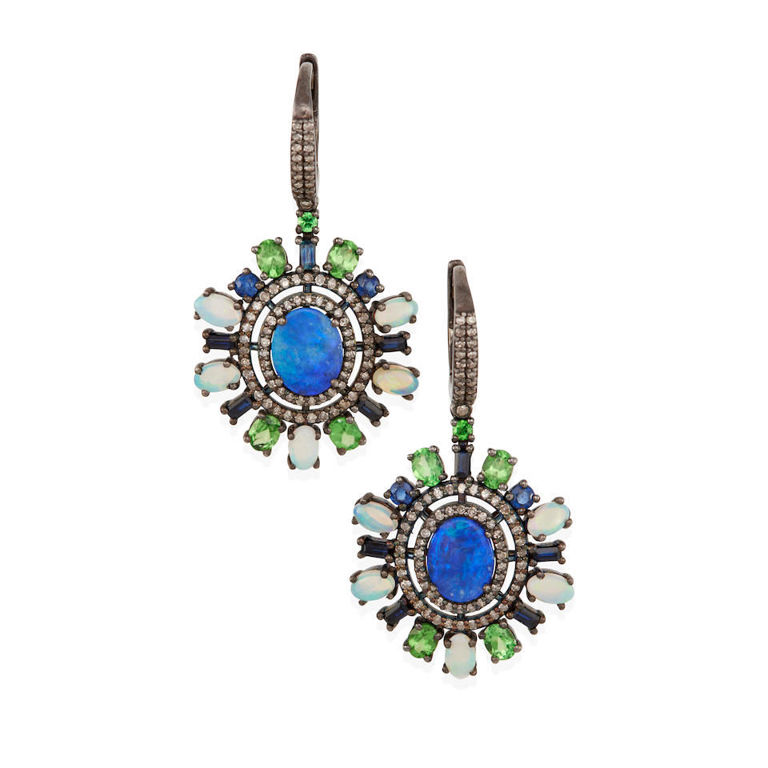 Silver, diamond, and multi-gem ear pendants